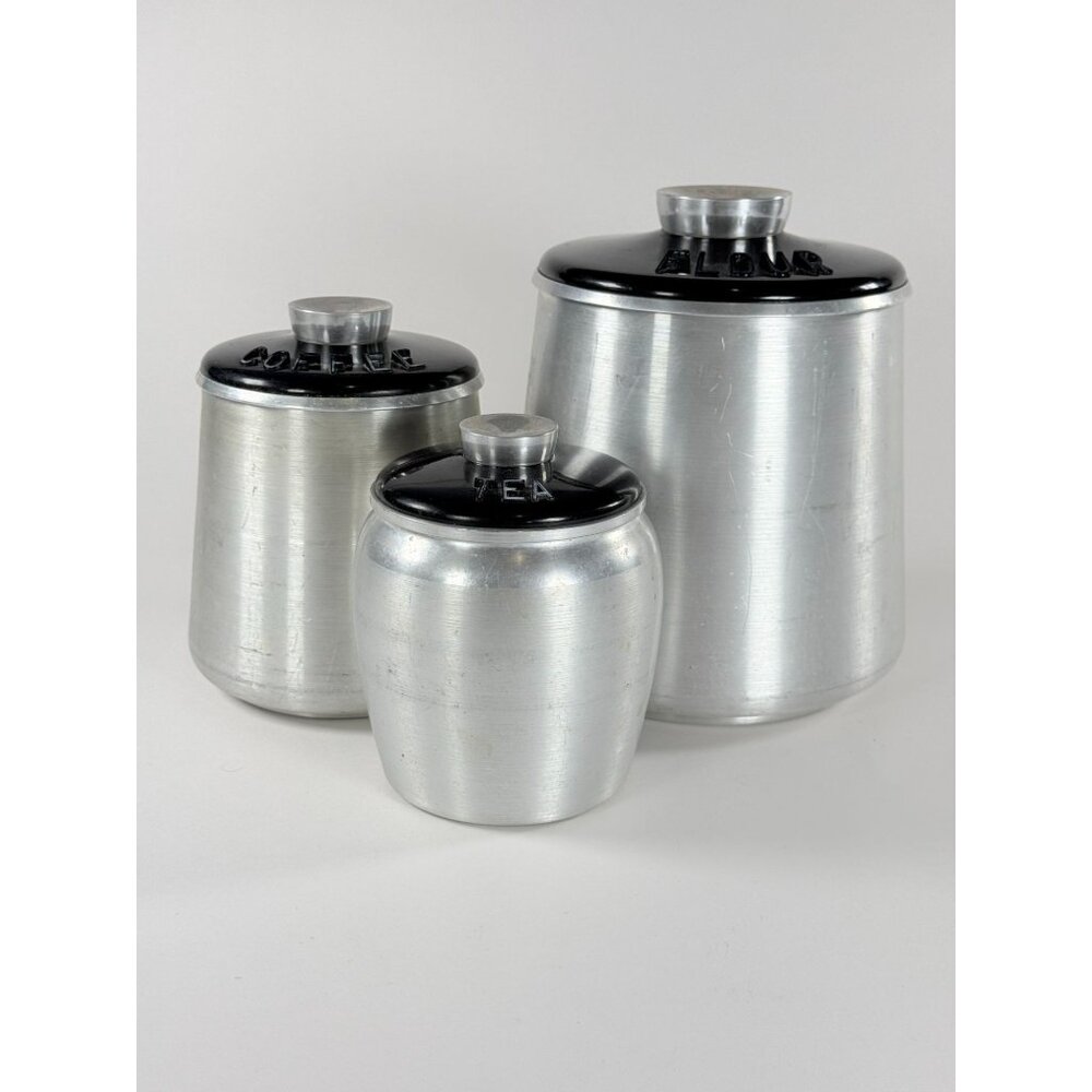 Vintage Kromex Spun Aluminum Canister Set Flour Coffee Tea 3-Piece Set With Lids